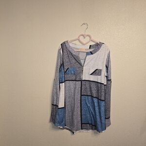 Blue and White Zip-Up Top